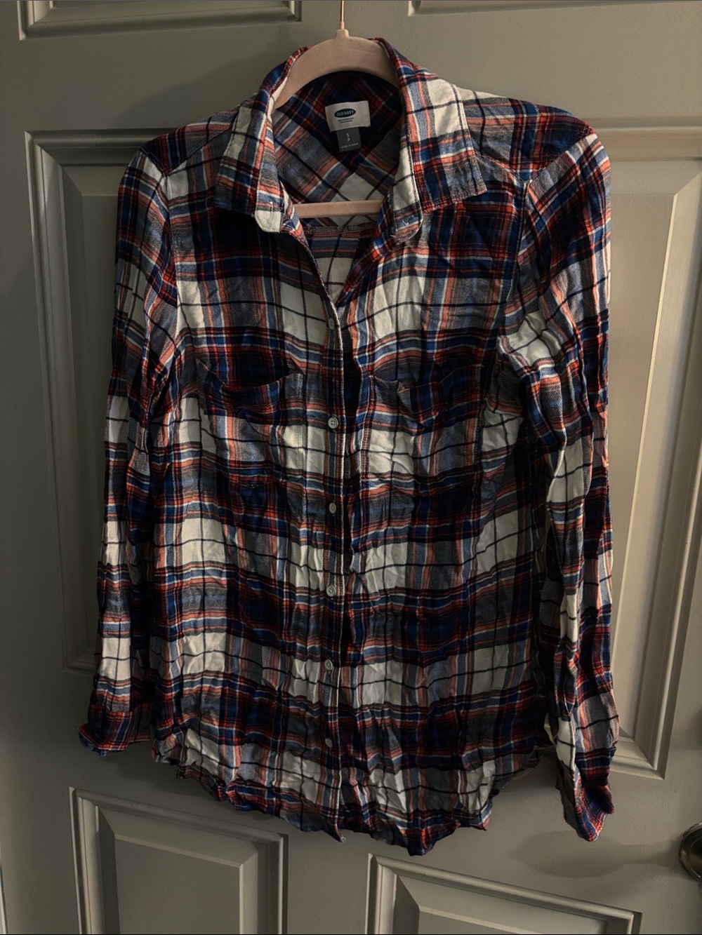 Old Navy Red, Navy & White Plaid Button-Down Shirt
